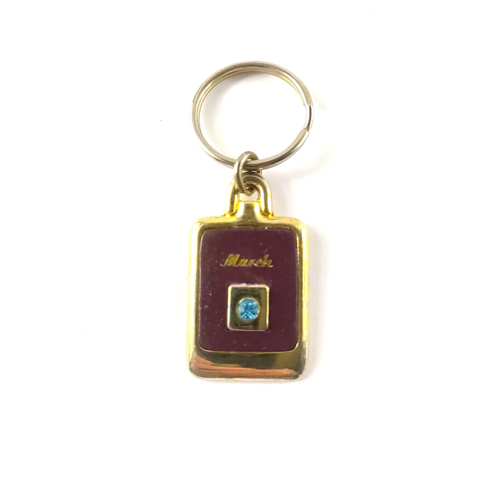 Birth Stone Keychain March Aquamarine Blue Stone Heavy